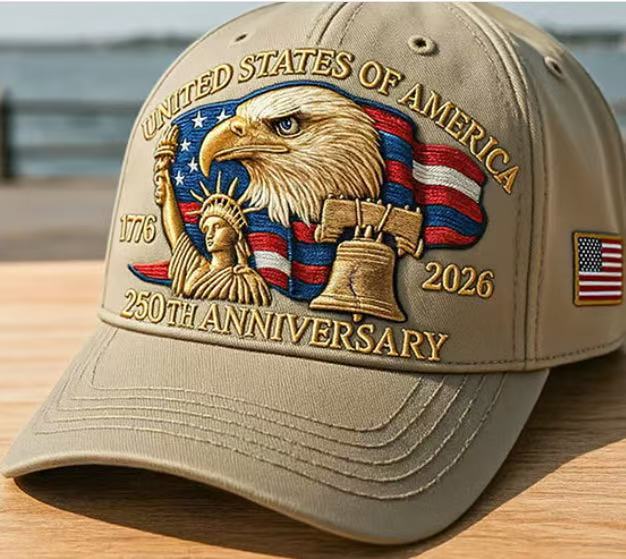 Bestickte Baseballkappe mit Adlerkopf – Gedenkdesign zum 250. Jubiläum Amerikas – Verstellbare Snapback-Mütze aus Baumwollmischgewebe für Damen und Herren