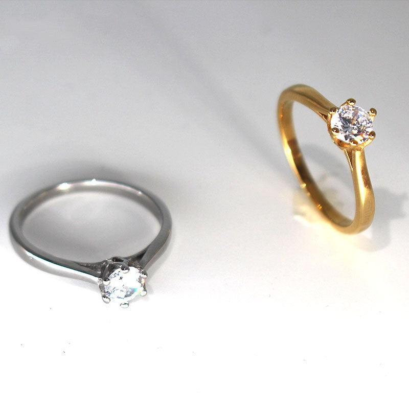 Mit Stein eingelegter Ring, hundertfach kombinierbarer Partnerring, Diamantring, Titanstahl, verblasst nicht