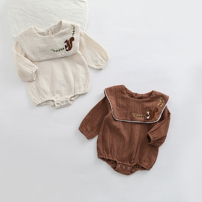 Girls' Baby Cotton Lapel Deer Embroidered One-piece Romper