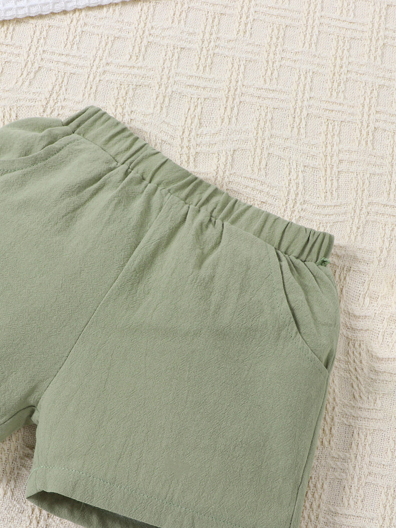 Boys' Summer Cotton And Linen Casual Short-sleeved Shirt And Shorts Suit