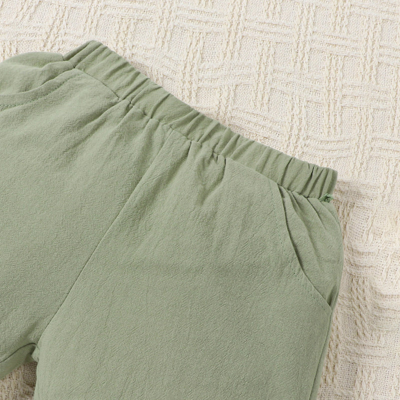 Boys' Summer Cotton And Linen Casual Short-sleeved Shirt And Shorts Suit