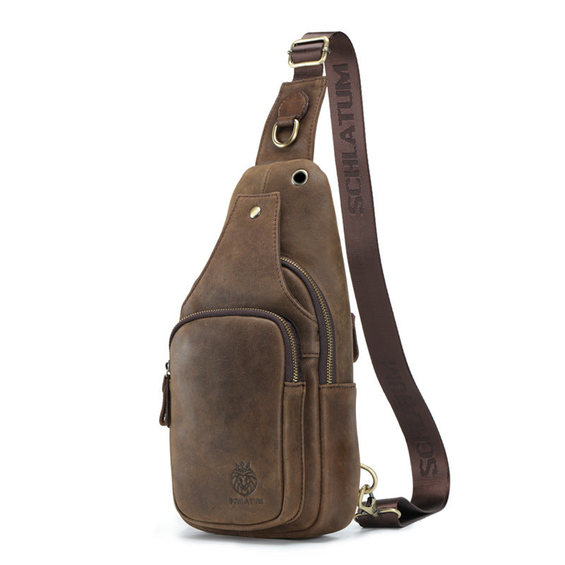 European And American Retro First-Layer Cowhide Mens Front Sling Bag