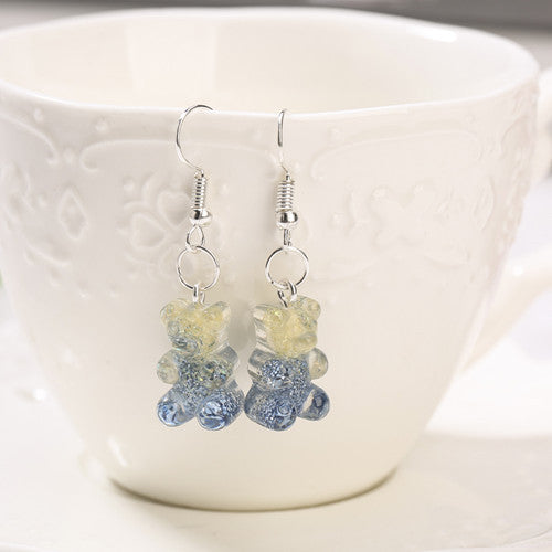 European And American Resin Cartoon Cute Glitter Two-tone Earrings