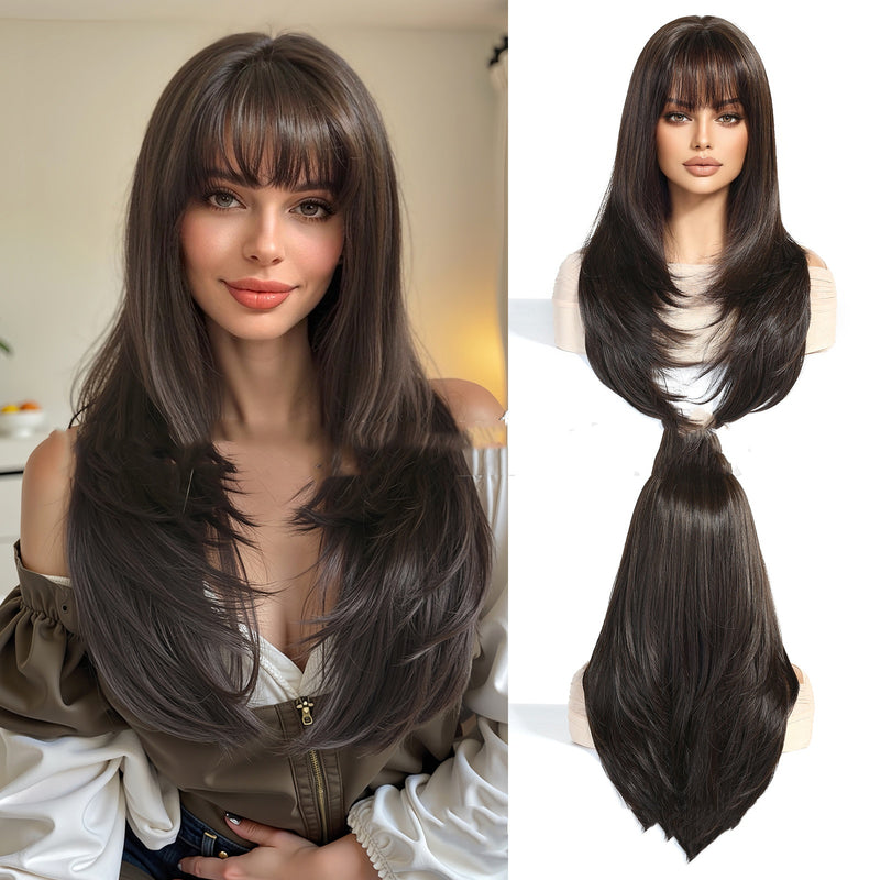 Cabelo Liso com Franja Laranja Dourado Claro