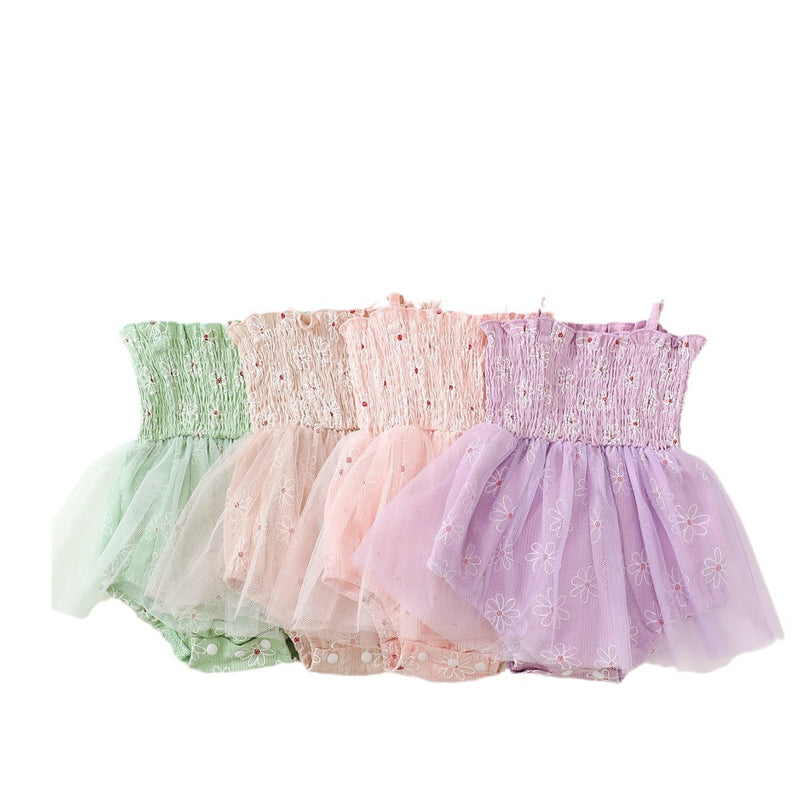 Prinzessinnenkleid mit Mesh-Trägern für Babymädchen inklusive Schleifen-Kopfschmuck
