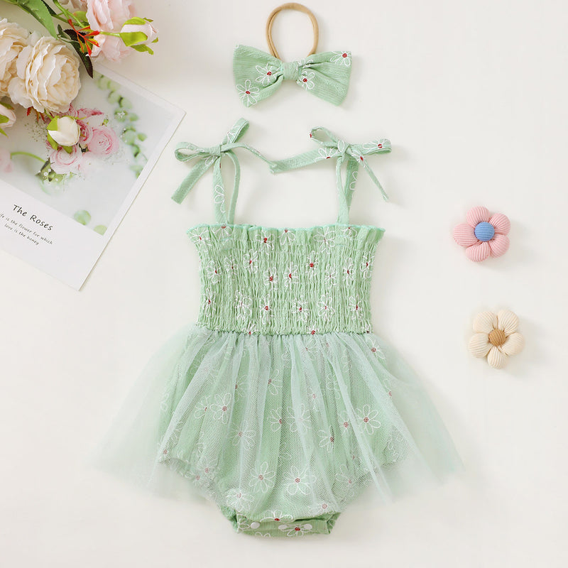 Prinzessinnenkleid mit Mesh-Trägern für Babymädchen inklusive Schleifen-Kopfschmuck
