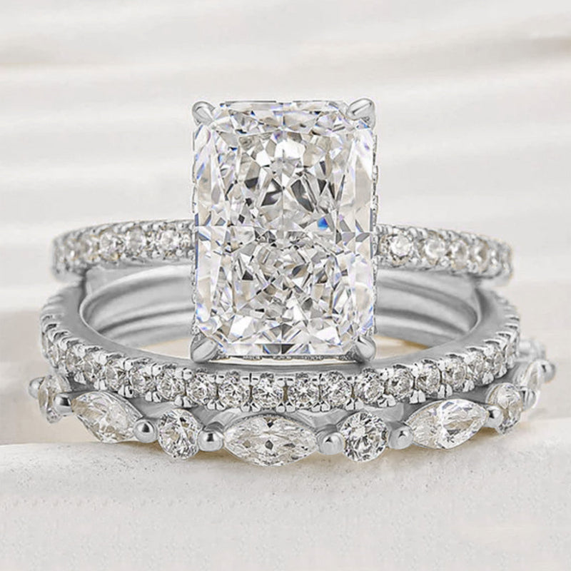 Conjunto de anel de zircônia com corte de flor de gelo super brilhante em prata esterlina S925