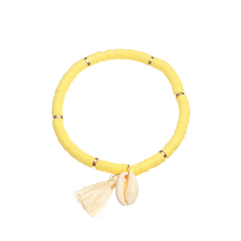 Bohemian Ethnic Shell Tassel Bracelet Simple Colored Soft Clay Bracelet