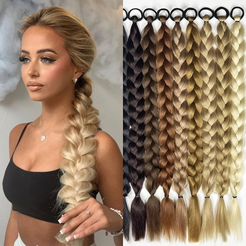 24-Zoll Damen-Flechtzopf Haarring Pferdeschwanz-Streifen Gummiband Pferdeschwanz
