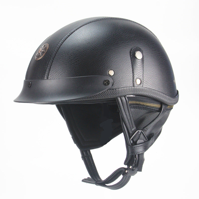 Capacete retro personalizado meio pedal motocicleta americano cruzeiro capacete de couro feito à mão
