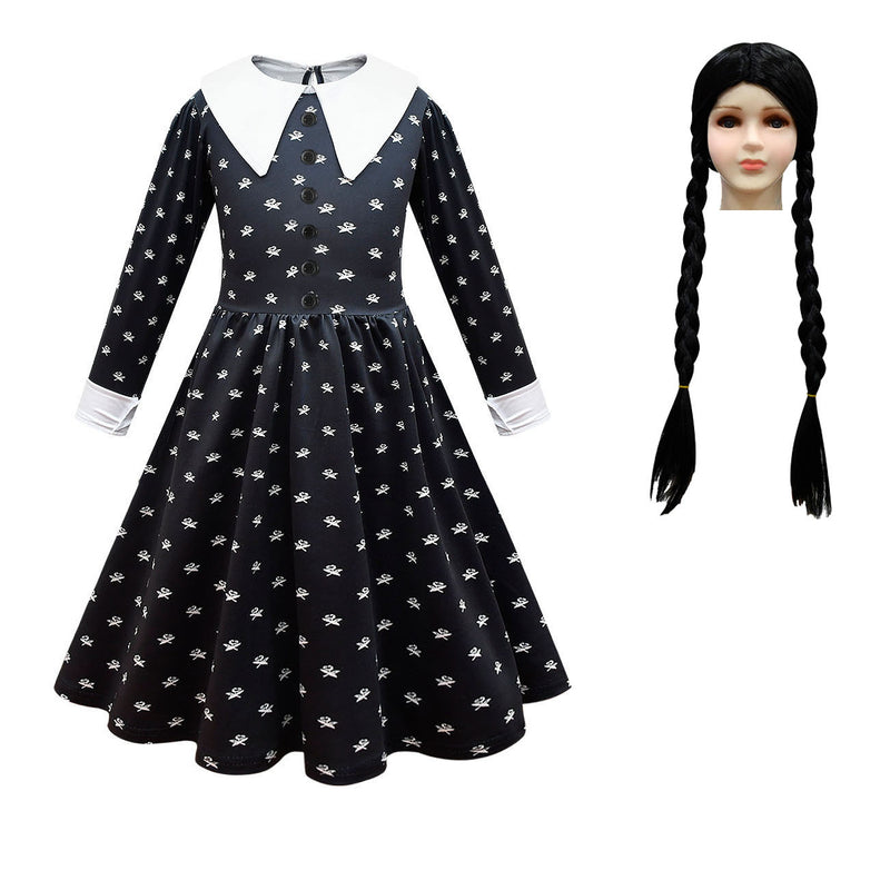 Vestido de rapariga com gola de lapela e estampado simples