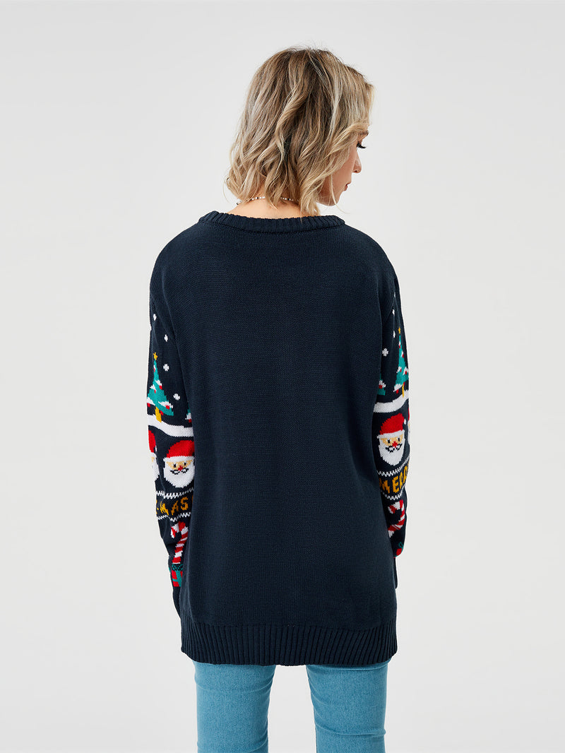 Damen-Weihnachtspullover Strickpullover Langarm Rundhalsausschnitt Sweatshirt