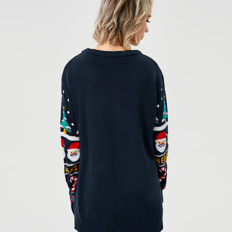 Damen-Weihnachtspullover Strickpullover Langarm Rundhalsausschnitt Sweatshirt