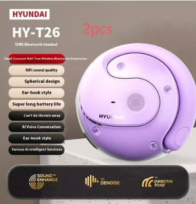 Auscultadores Bluetooth Sem Fios Coconut Ball, Modelo de Gancho com Redução de Ruído