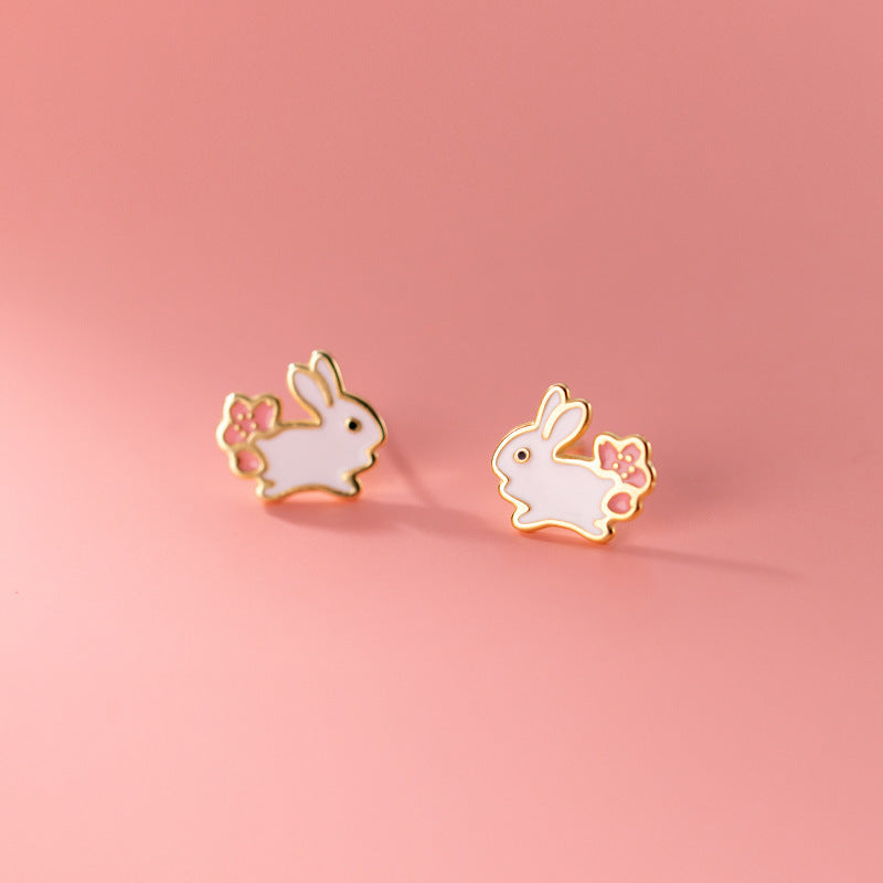 Nova menina feminina doce coelho branco feminino coração orelha studs