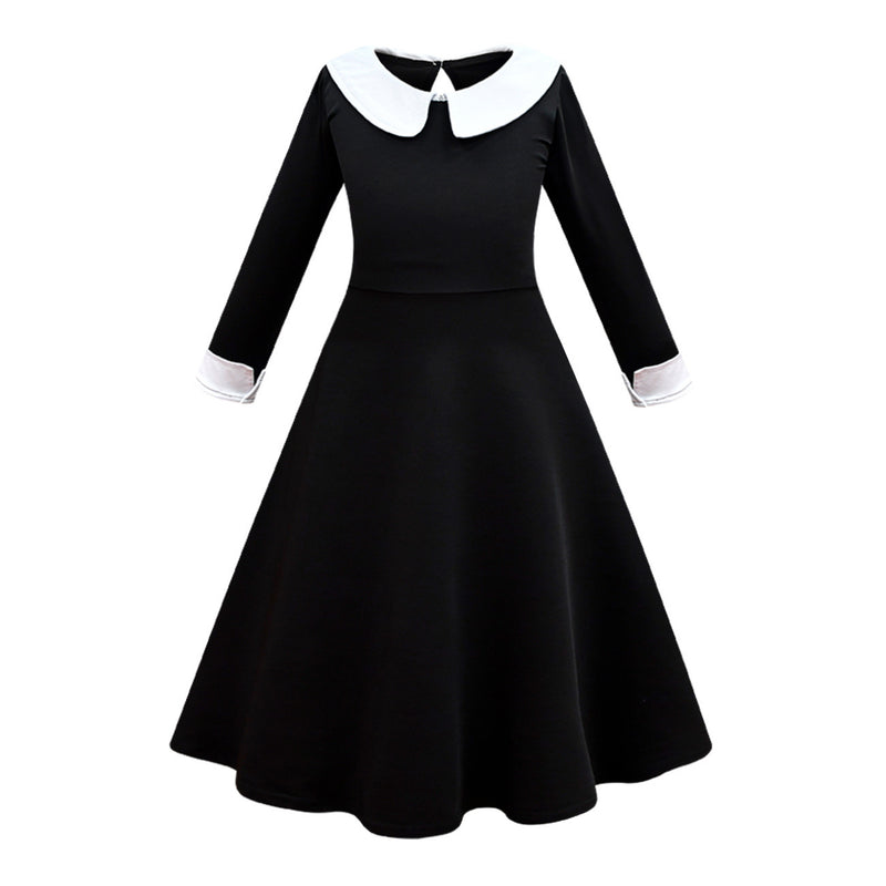Vestido de rapariga com gola de lapela e estampado simples