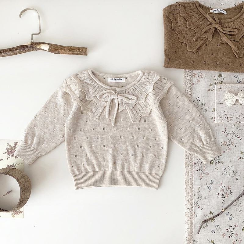 Baby Girls' Pullover Double-layer Ruffled Collar Sweater