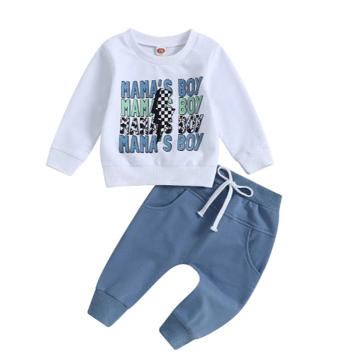 Conjunto de camisola de manga comprida com estampado floral e calças para rapaz casual