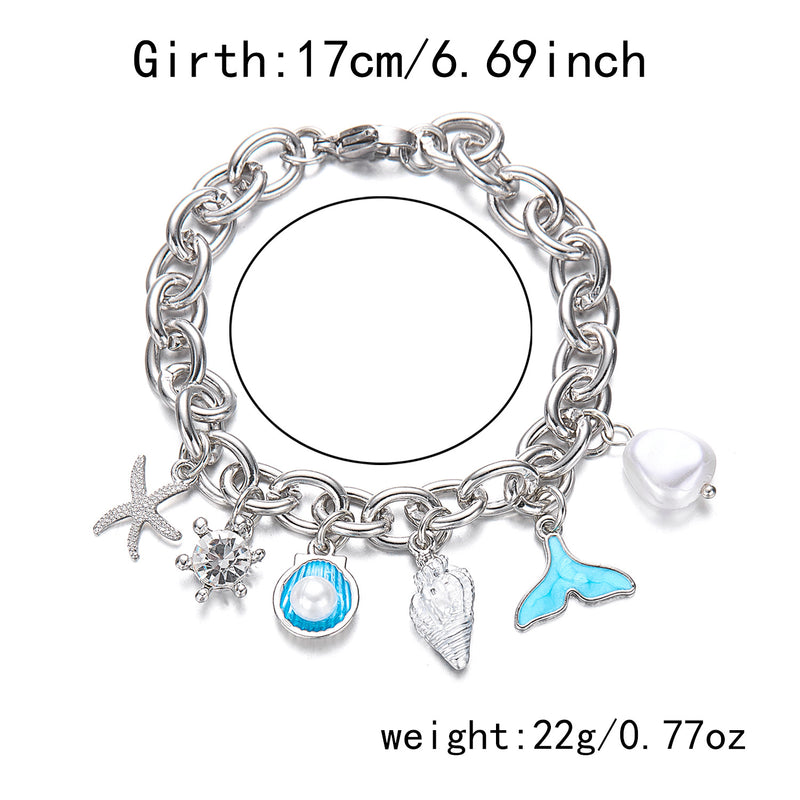 Moda feminina Starfish Pearl Shell Fishtail Multi-pingente Colar Pulseira