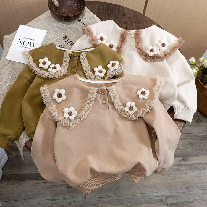 Doll Collar Sweater Girls' Baby Pullover