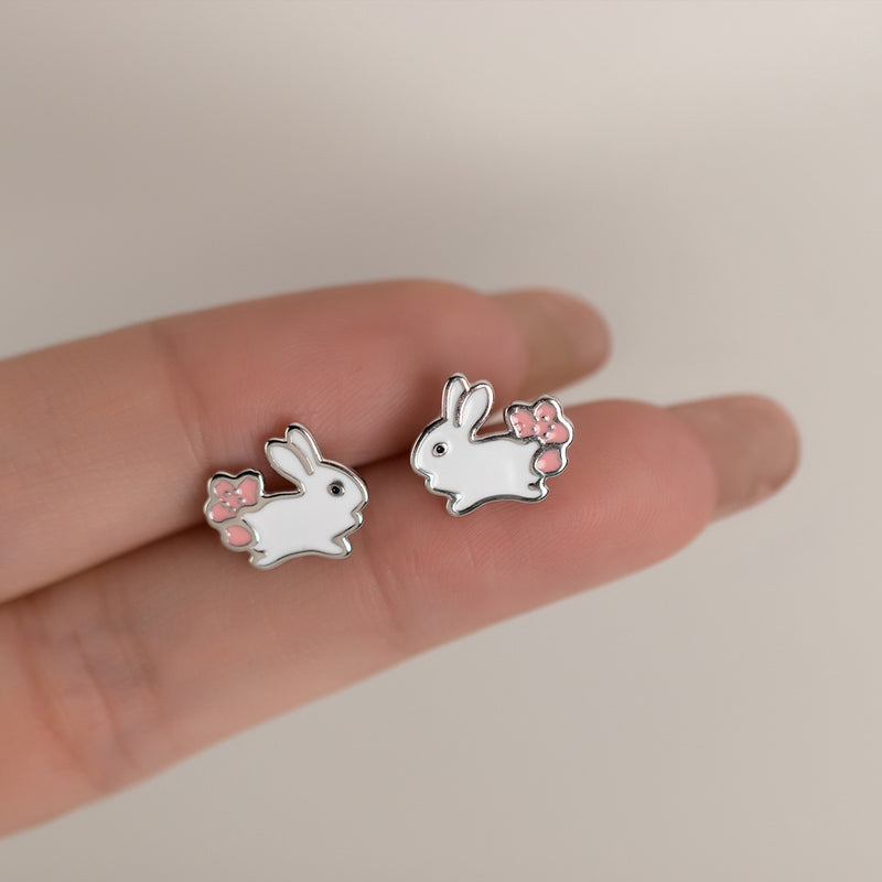 Nova menina feminina doce coelho branco feminino coração orelha studs