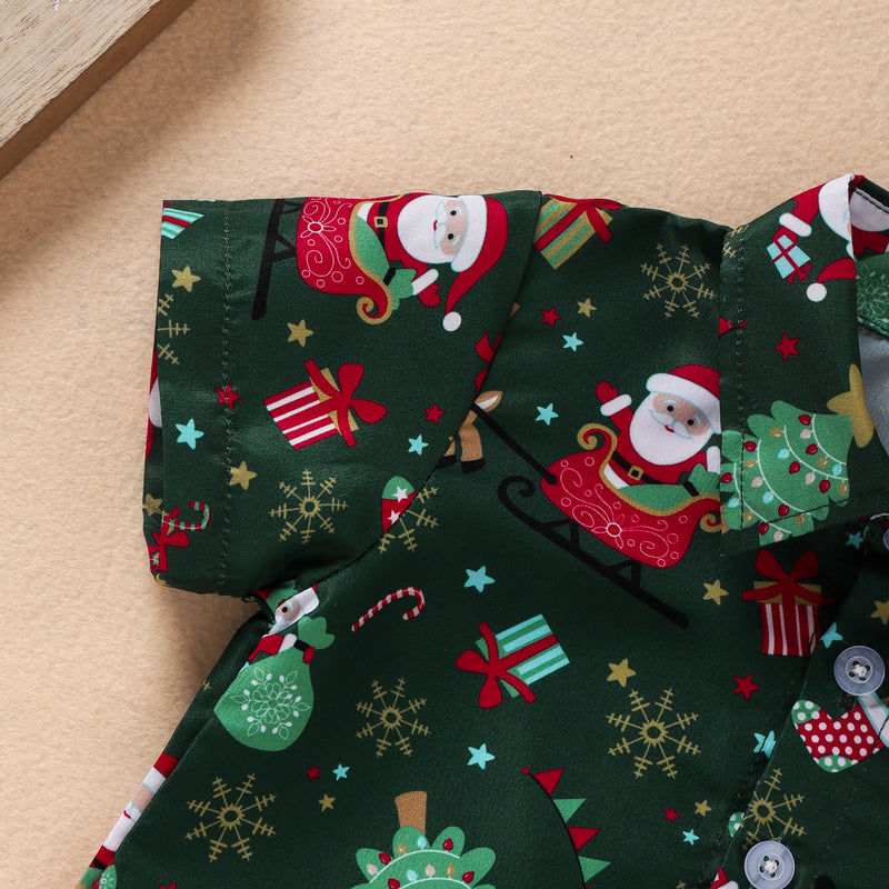 Conjunto de camisa com estampado de bonecos para rapaz de Natal