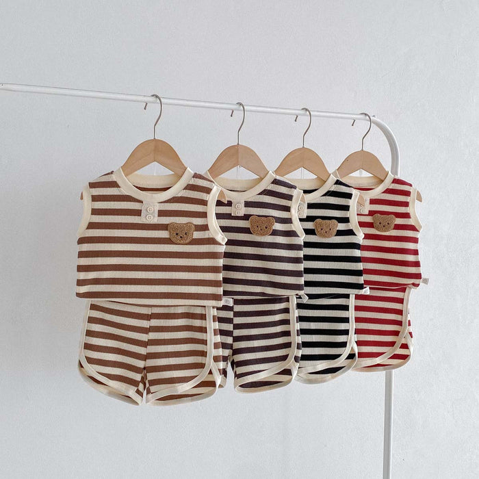 Baby Waffle Bear Sleeveless Top Two-piece Pants
