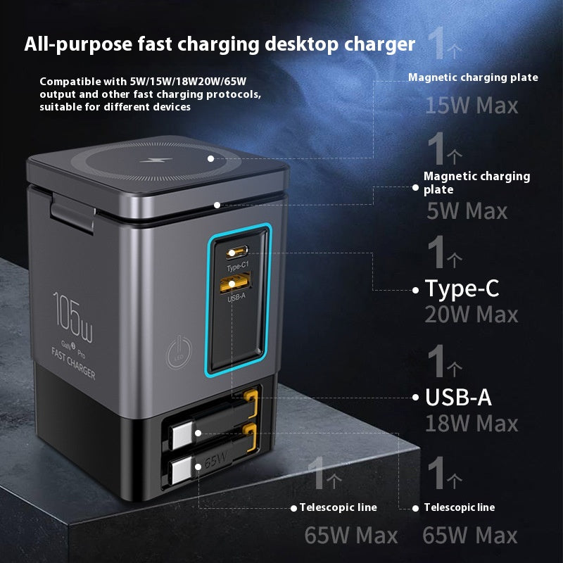 105W Multifunctional Magnetic Wireless Gallium Nitride Charger
