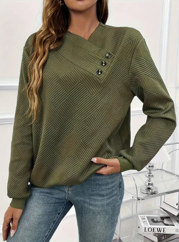Women's Elegant Asymmetrical Hem Button-Front Long Sleeve Sweatshirt