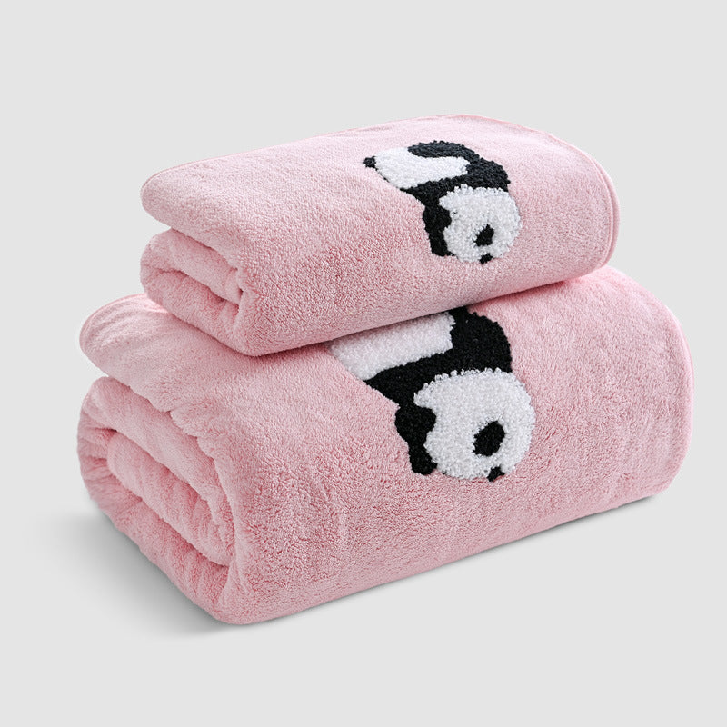 Coral Velvet Panda Embroidery Covers Soft And Absorbent