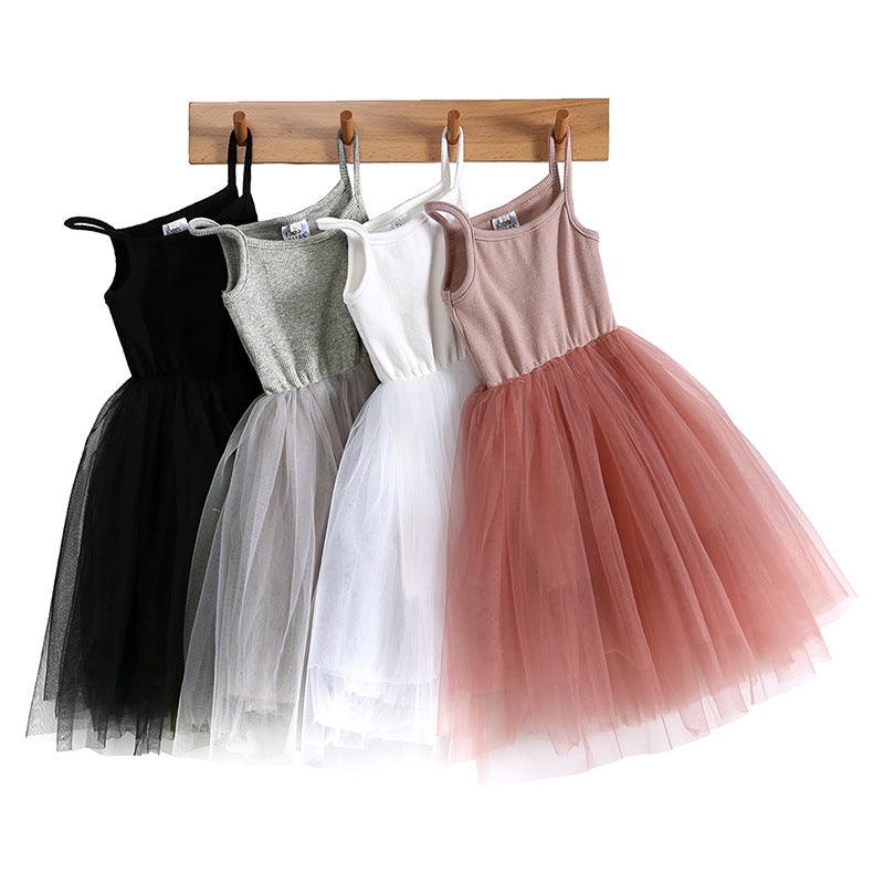 Geripptes Mesh-Trägerkleid für Mädchen