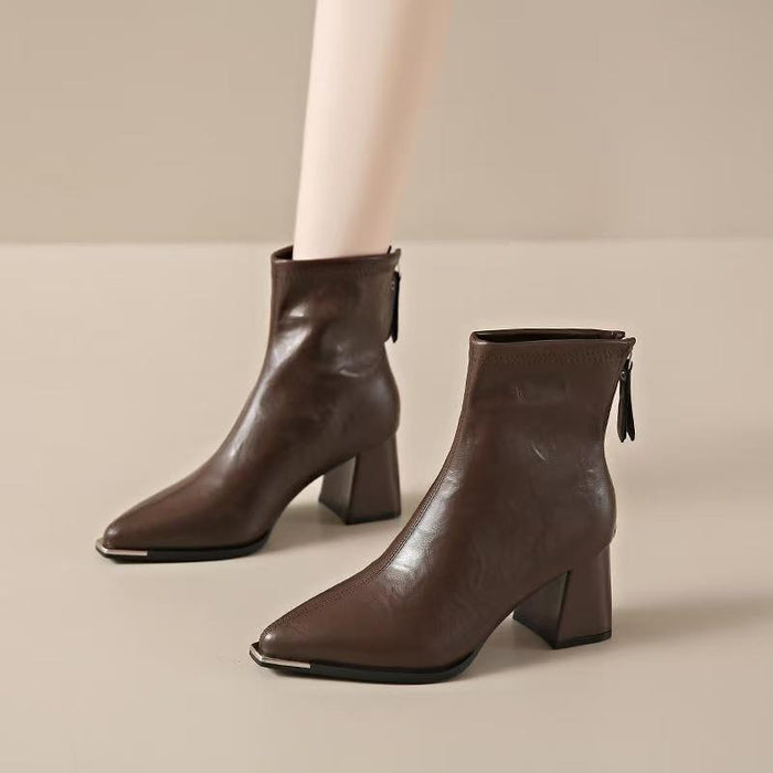 Pointed Toe Simple Fashion Chunky Heel Comfortable Retro All-matching Women's Boots