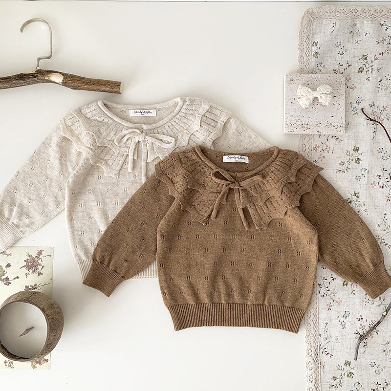 Baby Girls' Pullover Double-layer Ruffled Collar Sweater