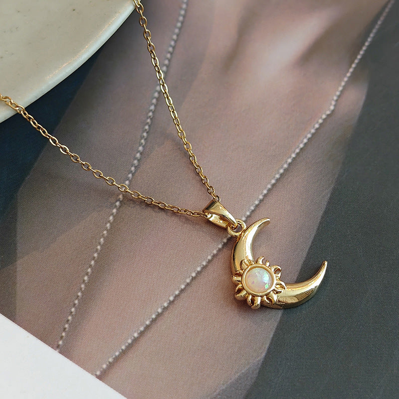 Fashionable Elegant Moon Sun Blue Zirconium Necklace For Women