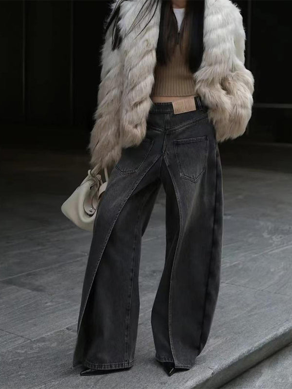 Y2g Waste Soil Wind Front And Back Wear Washed Loose Wide Leg Jeans
