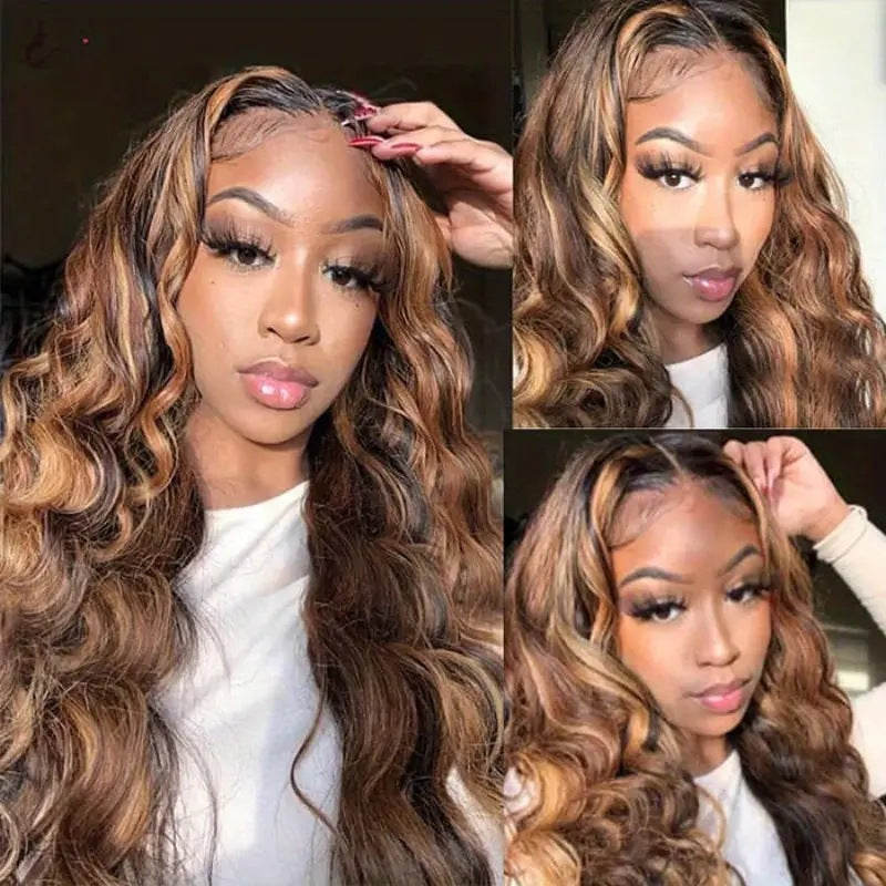 Peruca de Mulher com Madeixas, Cabelo Comprido, Encaracolado e Ondulado