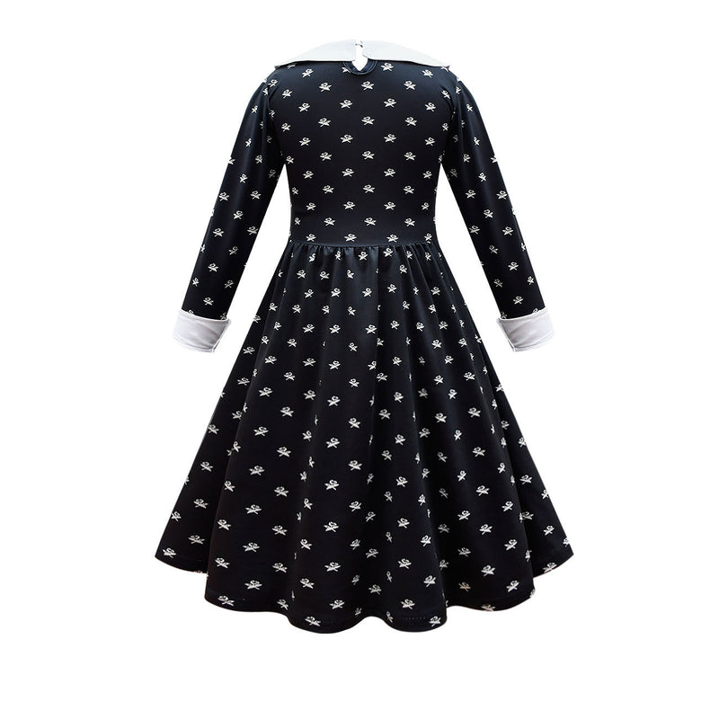 Vestido de rapariga com gola de lapela e estampado simples