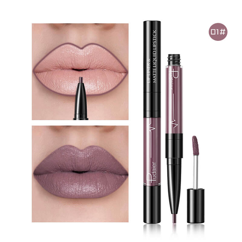 Pudaier Batom Matte Líquido e Lápis de Lábios 2 em 1 Maquilhagem Profissional Completa Agate Red Tinta de Lábios Volumizador Batom Líquido de Tatuagem