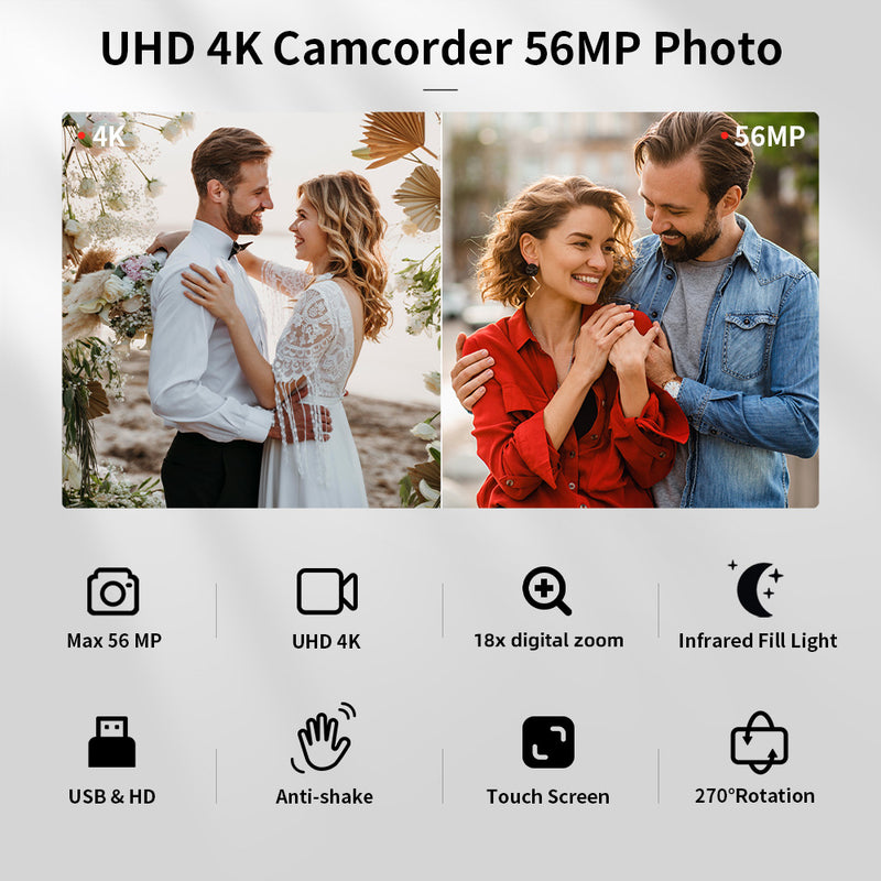 4K-Digitalcamcorder mit windgeschütztem Mikrofon und Aufhelllicht