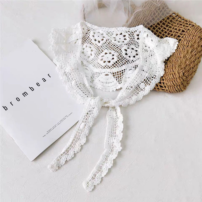 Summer Thin Type Sunscreen Lace Coat Hollow Out All-matching Fake Collar Outer Scarf Small Shawl Crocheted Linen Triangular Binder