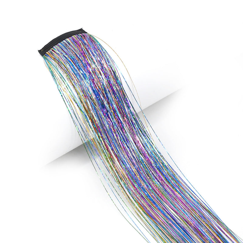 BB Clip-in Goldfaden-Perücke Schimmernde Regenbogen-Haarverlängerungen