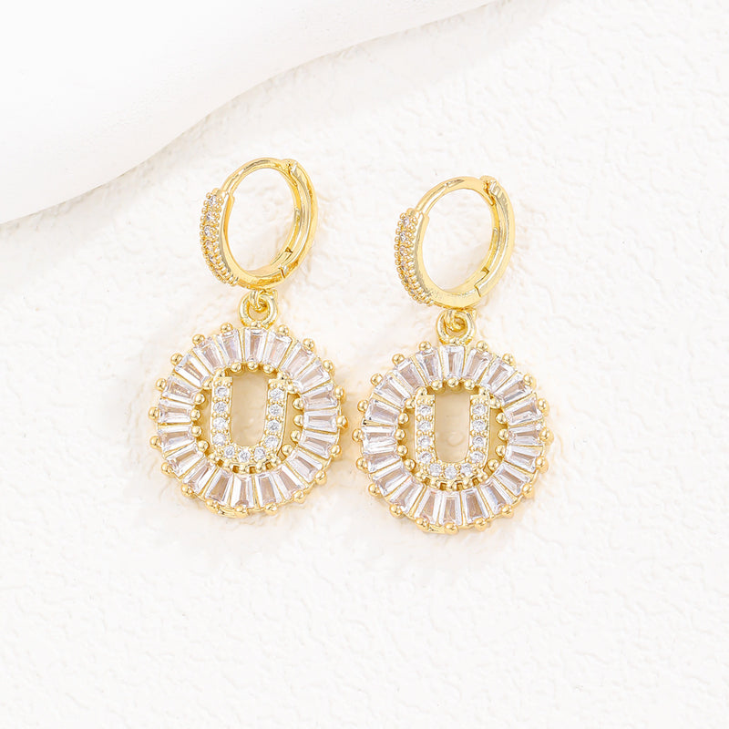 Cristal Sugar Letter Zircon Ear Studs 26 letras em inglês Clipe de orelha de diamante completo