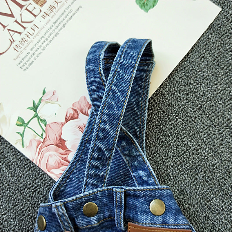 Dog Denim Suspender Pants Spring And Autumn