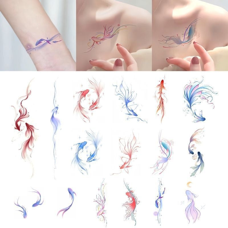 Pink Koi Tattoo Sticker Female High Sense Ins Waterproof And Durable