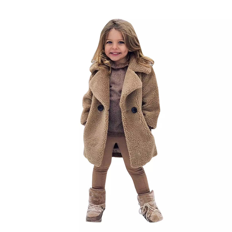 Gabardina de Menina com Lapela e Cor Sólida