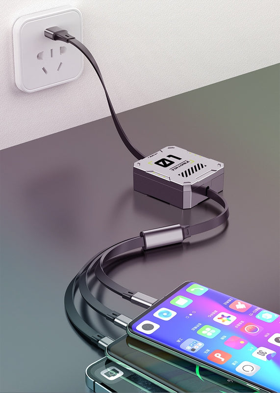Data Cable Three-in-one 100W Super Fast Charge Telescopic One Drag Three