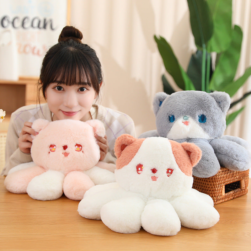 Boneco de gato-alforreca, peluche de gatinho e polvo fofo