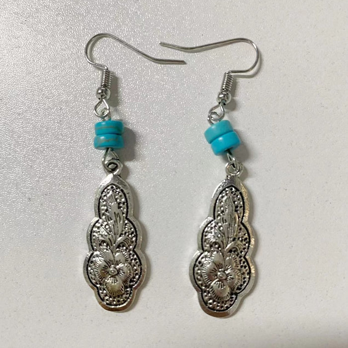 Retro Exquisite Carved Embedded Turquoise Earrings