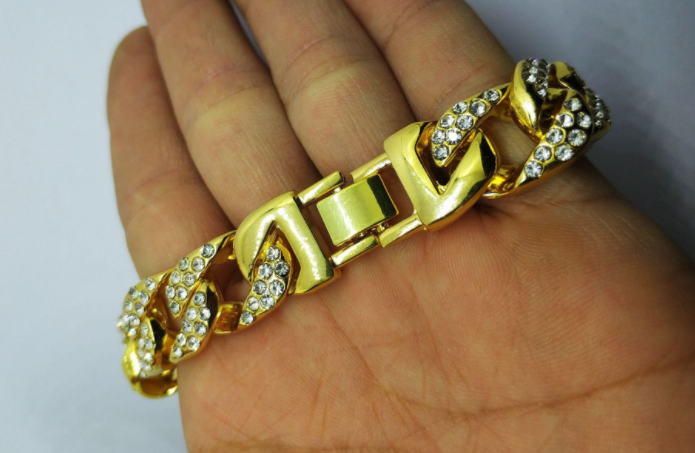 Pulseira masculina de corrente cubana com diamantes completos, pulseira dominadora e moderna