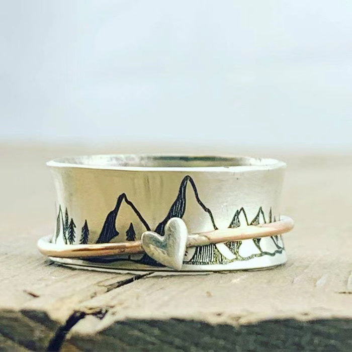 Mountain Peak Pattern Love Decompression Ladies Peach Heart Ring